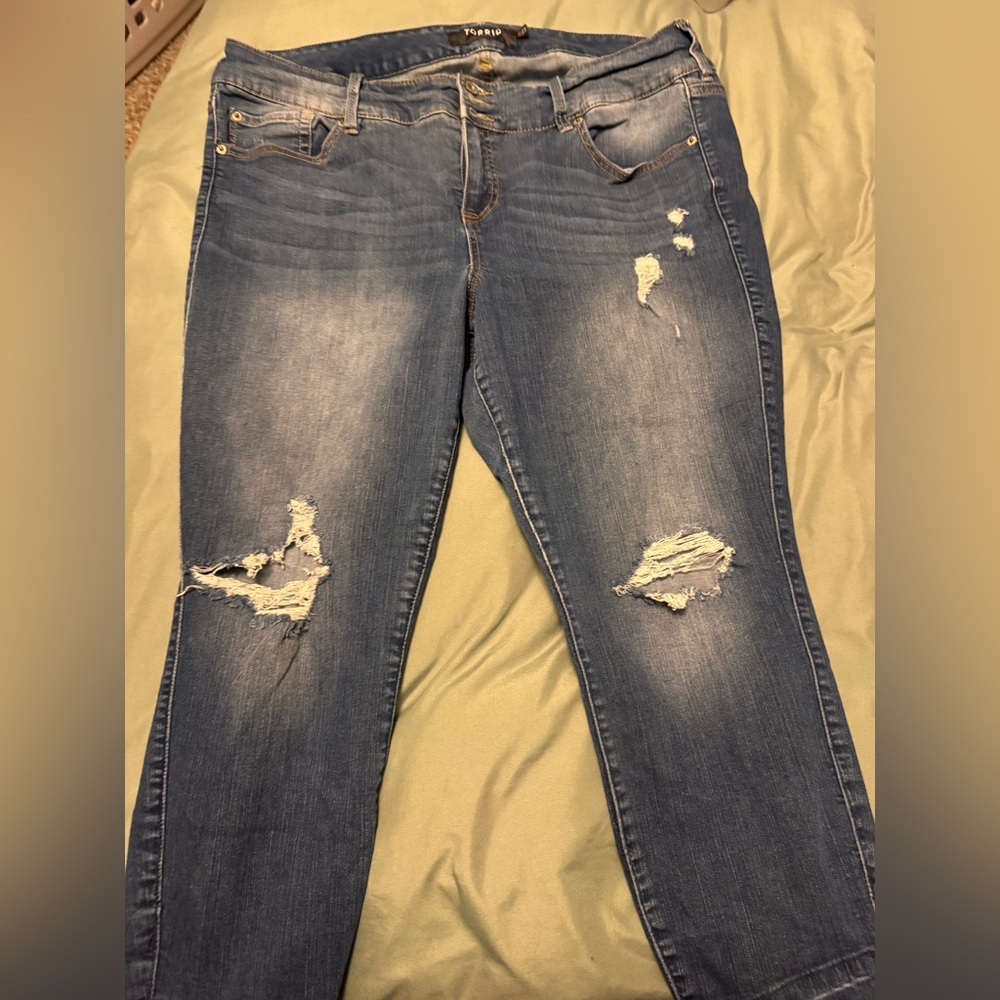 Torrid Blue Distressed Skinny Jeans